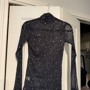 Sheer Glittering Black Long Sleeve Shirt